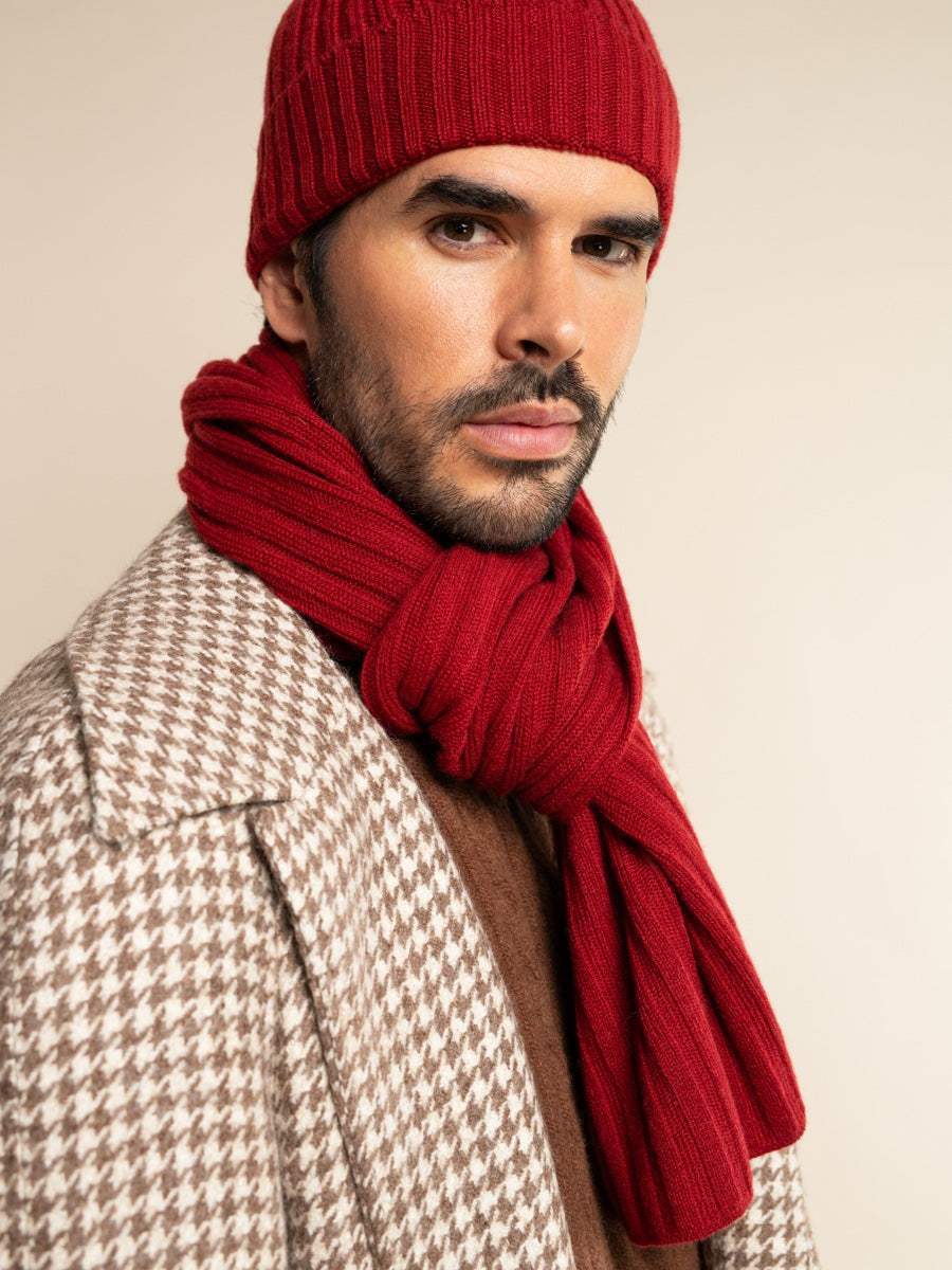 Napoli (red) - Italian 100% cashmere ribbed scarf (unisex)