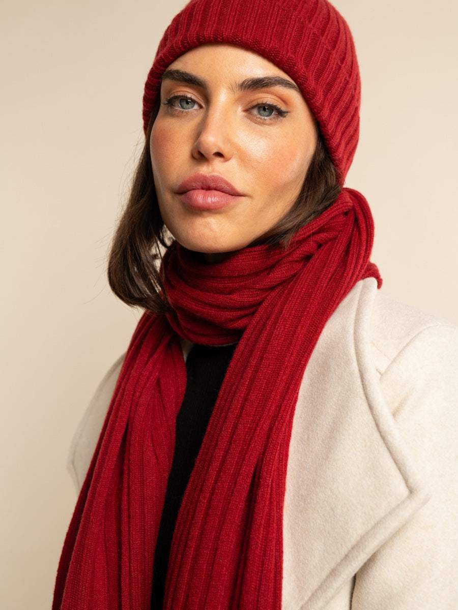 Napoli (red) - Italian 100% cashmere ribbed scarf (unisex)