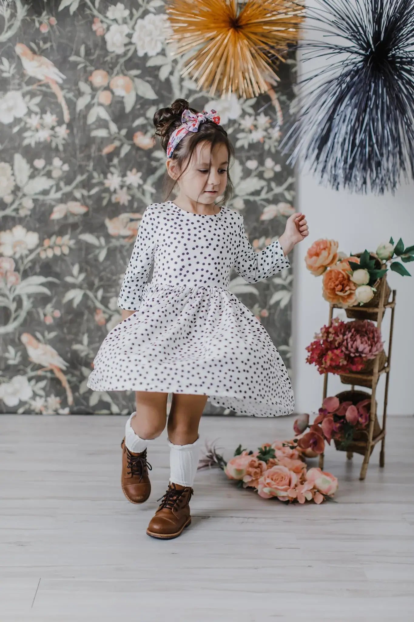 Scattered Dot 3/4 Sleeve Pocket Twirl Dress - Mila & Rose ® - Flyclothing LLC