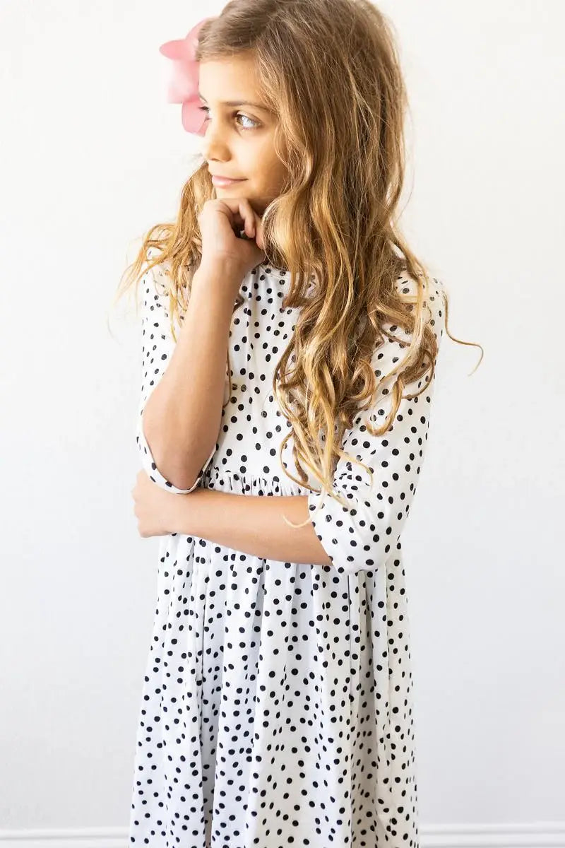 Scattered Dot 3/4 Sleeve Pocket Twirl Dress - Mila & Rose ® - Flyclothing LLC