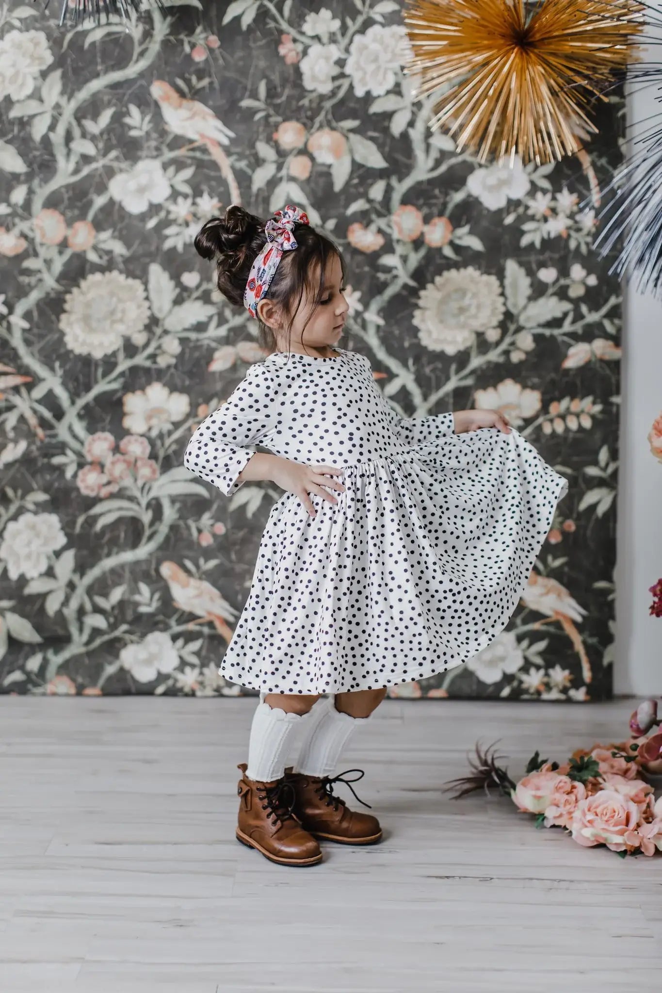 Scattered Dot 3/4 Sleeve Pocket Twirl Dress - Mila & Rose ® - Flyclothing LLC