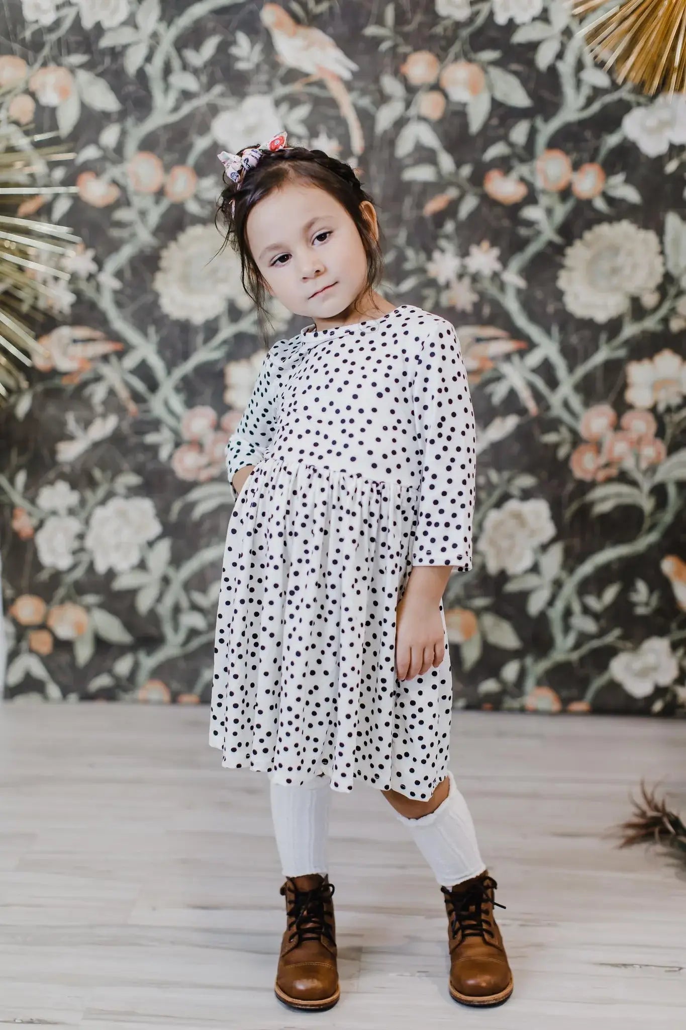 Scattered Dot 3/4 Sleeve Pocket Twirl Dress - Mila & Rose ® - Flyclothing LLC