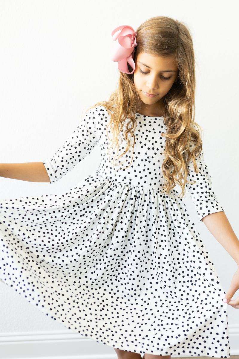 Scattered Dot 3/4 Sleeve Pocket Twirl Dress - Mila & Rose ® - Flyclothing LLC