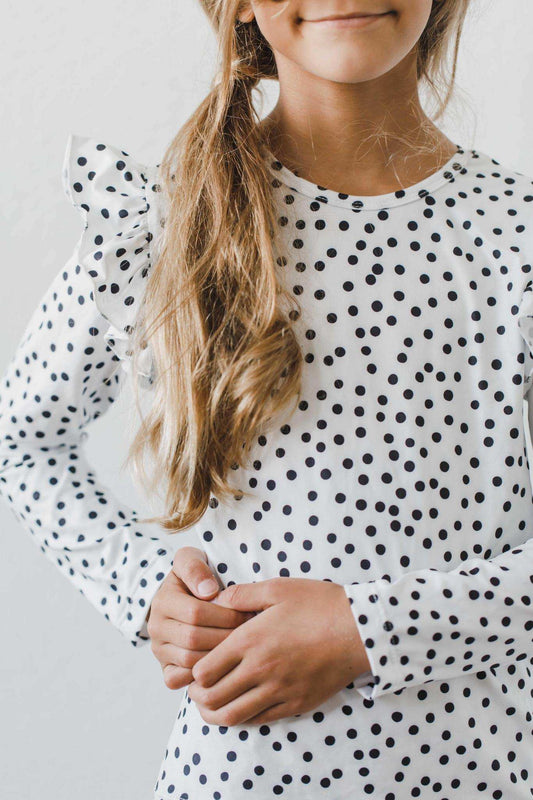 Scattered Dot L/S Ruffle Tee - Mila & Rose ® - Flyclothing LLC