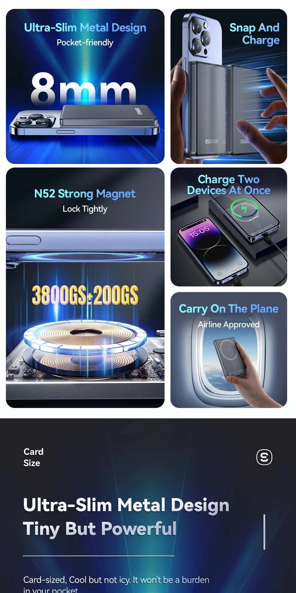 Essager Thin Wireless Power Bank Magnetic 20W 5000mAh Portable Fast Charging External Battery for Magsafe For iPhone 16 15 14 13 - ZeeBelle.com - Flyclothing LLC