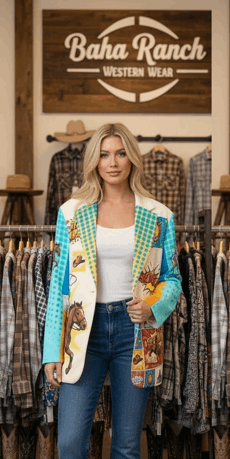 Baha Ranch The Comic Corral Cowgirl Western Rodeo Blazer