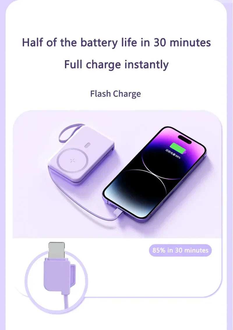 50000mah Mobile Power Bank 22.5w Fast Charging For Magsafe Wireless Charging Built-in Cables Portable Power Bank For IPhone - ZeeBelle.com - Flyclothing LLC