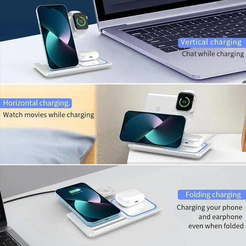 3 In 1 Wireless Charger Foldable LED Light Phone Stand For iPhone 16 15 14 13 12 Apple Watch10-2 AirPods Fast Charging Station - ZeeBelle.com - Flyclothing LLC