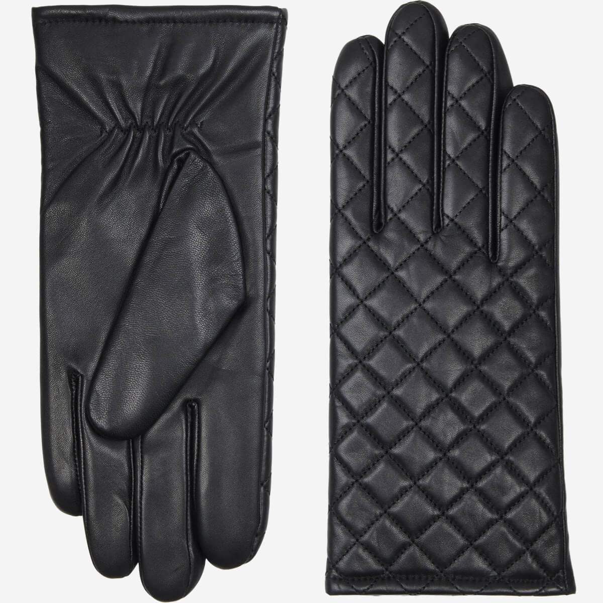 Selena (black) – Sheepskin leather gloves with diamond pattern and touchscreen feature - Leather Gloves Online - Flyclothing LLC