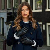 Selena (black) – Sheepskin leather gloves with diamond pattern and touchscreen feature - Leather Gloves Online - Flyclothing LLC