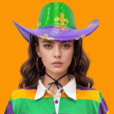 Sequin Fleur de Lis Patterned Mardi Gras Fedora Hat - Madeline Love - Flyclothing LLC