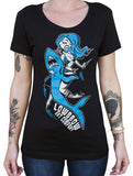 Black Market Art Company Shark Girl Women's Loose Neck T-Shirt