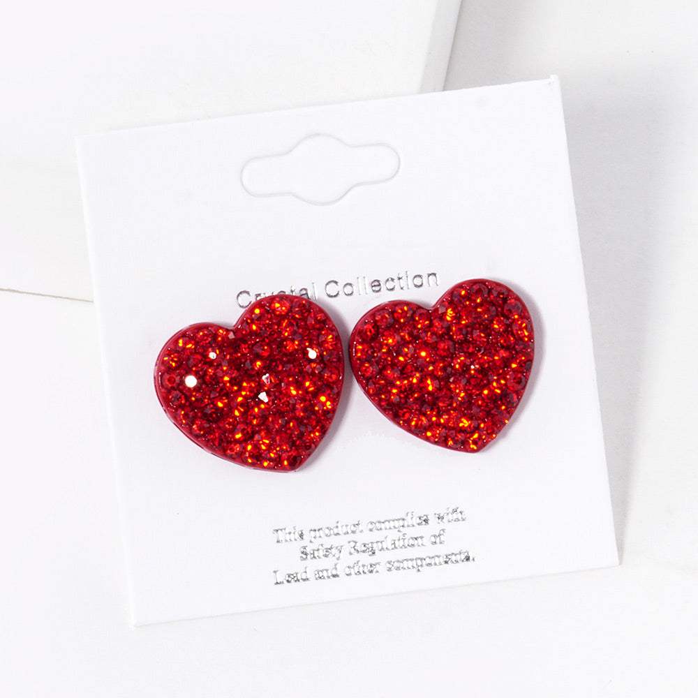 Crystal Stone Paved Heart Stud Earrings - Madeline Love - Flyclothing LLC