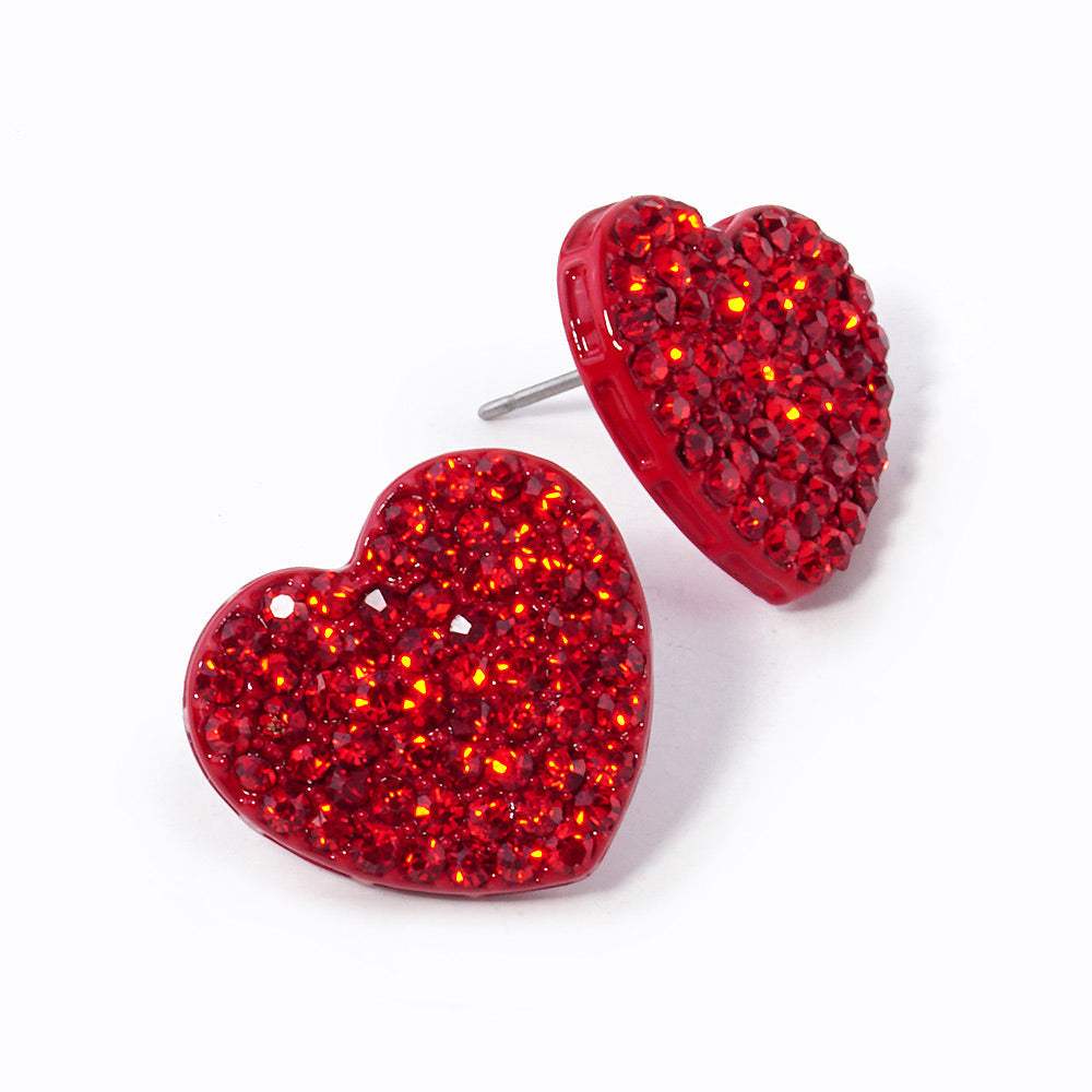 Crystal Stone Paved Heart Stud Earrings - Madeline Love - Flyclothing LLC
