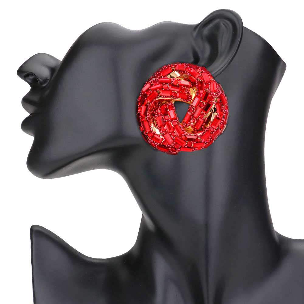 Cylinder Stone Embellished Round Post Earrings - Madeline Love - Flyclothing LLC
