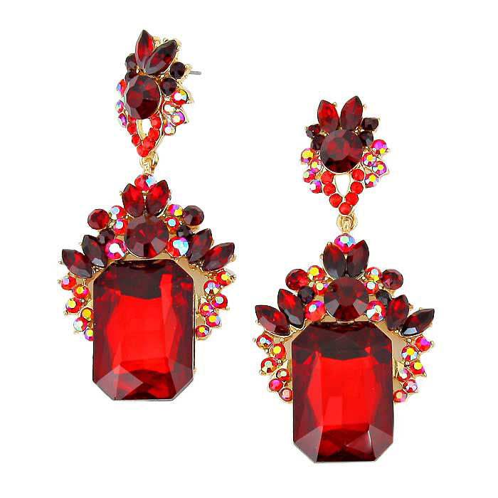 Emerald Cut Stone Accented Evening Earrings - Madeline Love - Flyclothing LLC