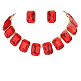 Emerald Cut Stone Link Evening Necklace Earring Set - Madeline Love - Flyclothing LLC