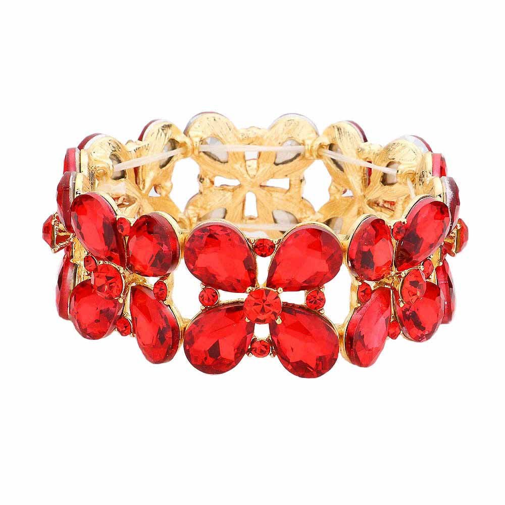Floral Teardrop Glass Crystal Stretch Evening Bracelet - Madeline Love - Flyclothing LLC