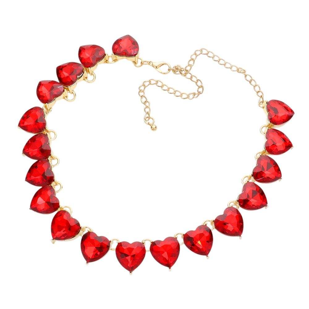 Heart Stone Link Evening Necklace Jewelry Set - Madeline Love - Flyclothing LLC
