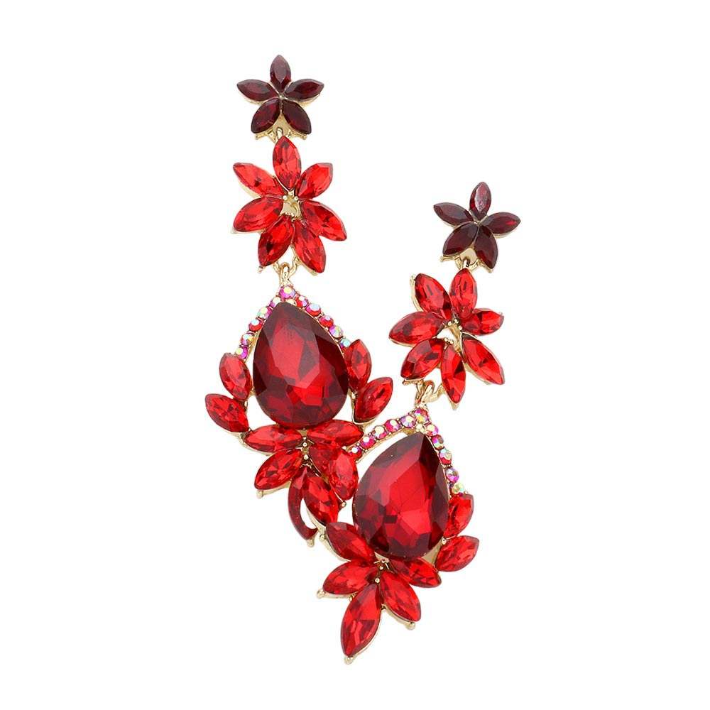 Marquise Stone Teardrop Floral Dangle Evening Earrings - Madeline Love - Flyclothing LLC