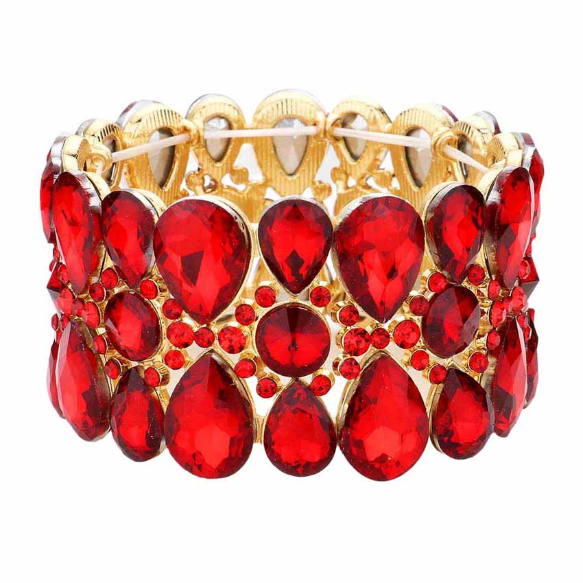 Pear Crystal Floral Rhinestone Stretch Evening Bracelet - Madeline Love - Flyclothing LLC