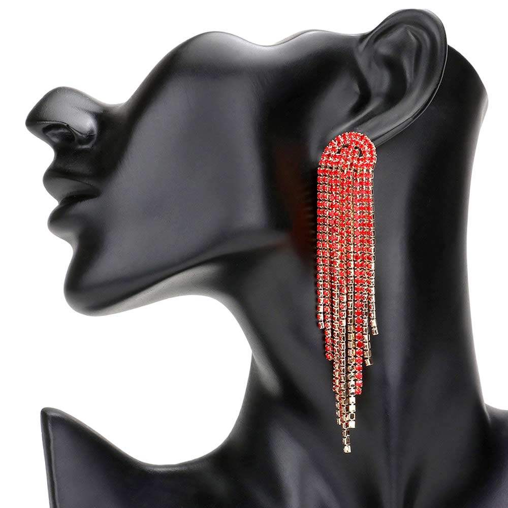Rhinestone Fringe Drop Evening Earrings - Madeline Love - Flyclothing LLC