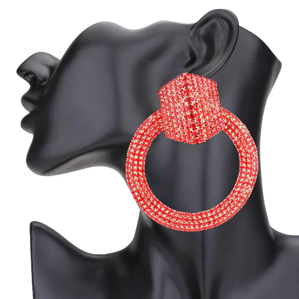Rhinestone Pave Hexagon Open Circle Evening Earrings - Madeline Love - Flyclothing LLC