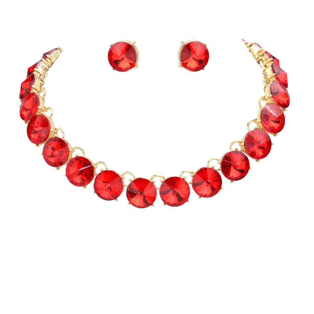 Round Stone Link Evening Necklace Earring Set - Madeline Love - Flyclothing LLC