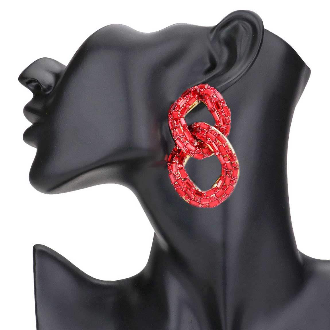 Stone Embellished Link Evening Earrings - Madeline Love - Flyclothing LLC