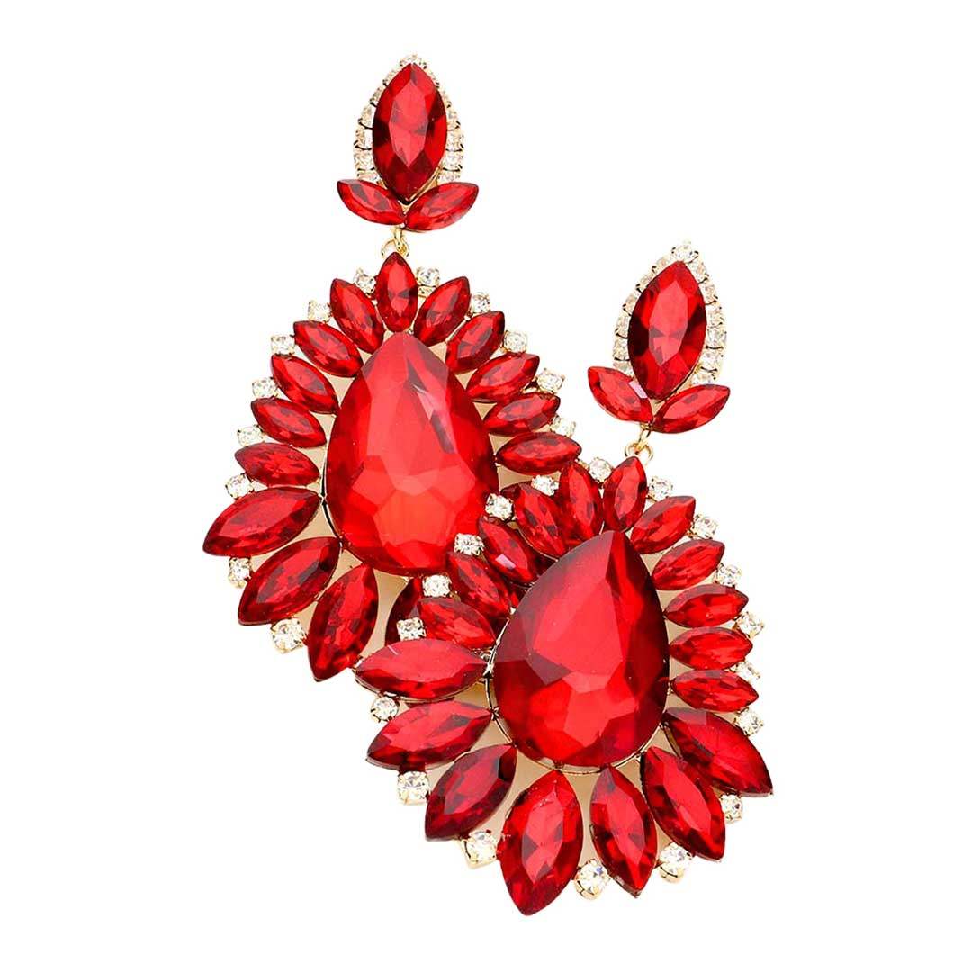 Teardrop Center Marquise Stone Cluster Evening Earrings - Madeline Love - Flyclothing LLC