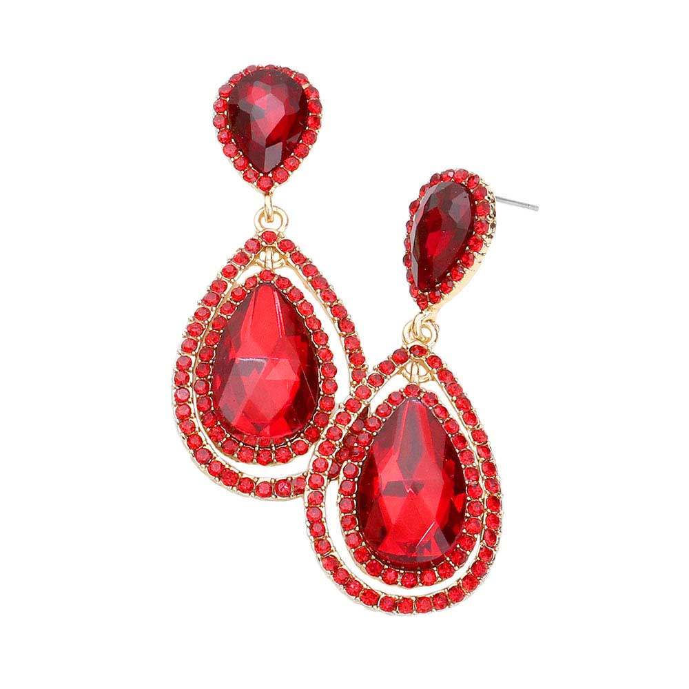 Teardrop Crystal Rhinestone Dangle Evening Earrings - Madeline Love - Flyclothing LLC