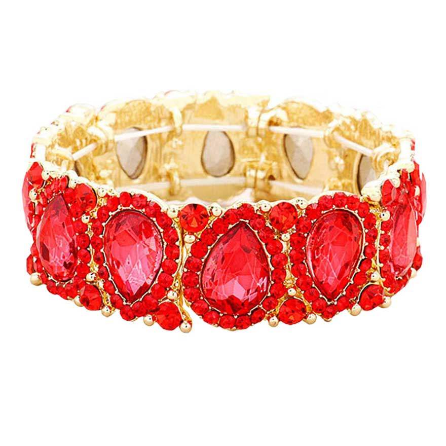 Teardrop Rhinestone Trim Stretch Evening Bracelet - Madeline Love - Flyclothing LLC