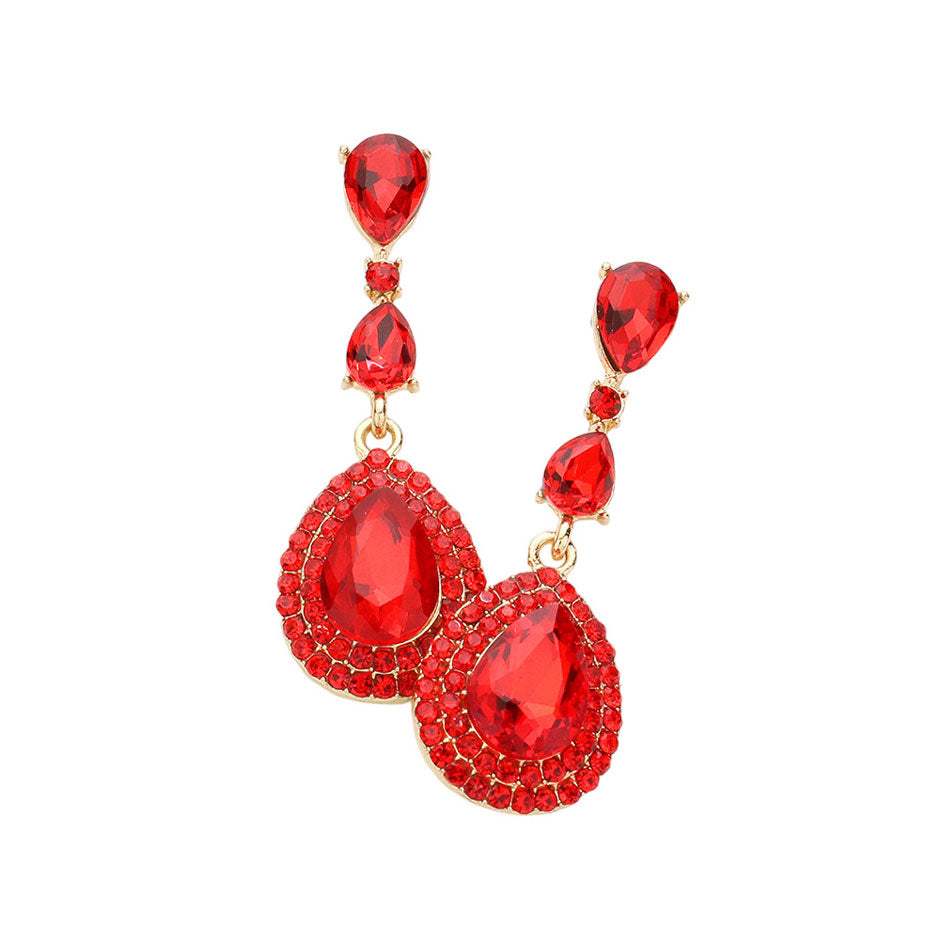 Triple Teardrop Stone Link Dangle Evening Earrings - Madeline Love - Flyclothing LLC