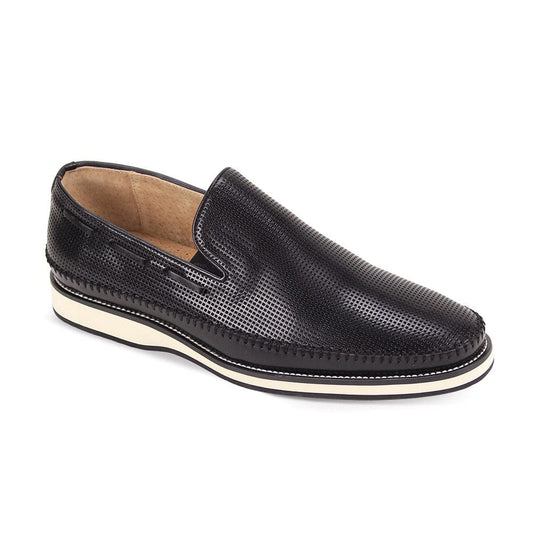 Giovanni Leather Sid Black Moc toe slip-on casual Shoe