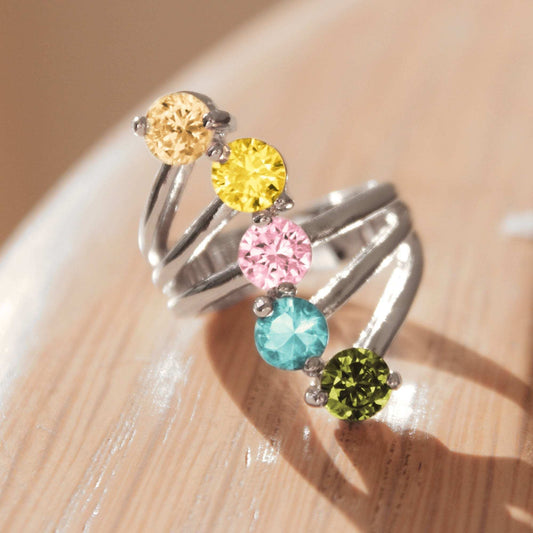 Lyra Cocktail Ring - Rhodium Brass, AAA CZ , Multi Color - 3W291 - Alamode - Flyclothing LLC