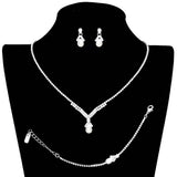 3PCS Teardrop Pearl Accented Rhinestone Necklace Jewelry Set - Madeline Love - Flyclothing LLC