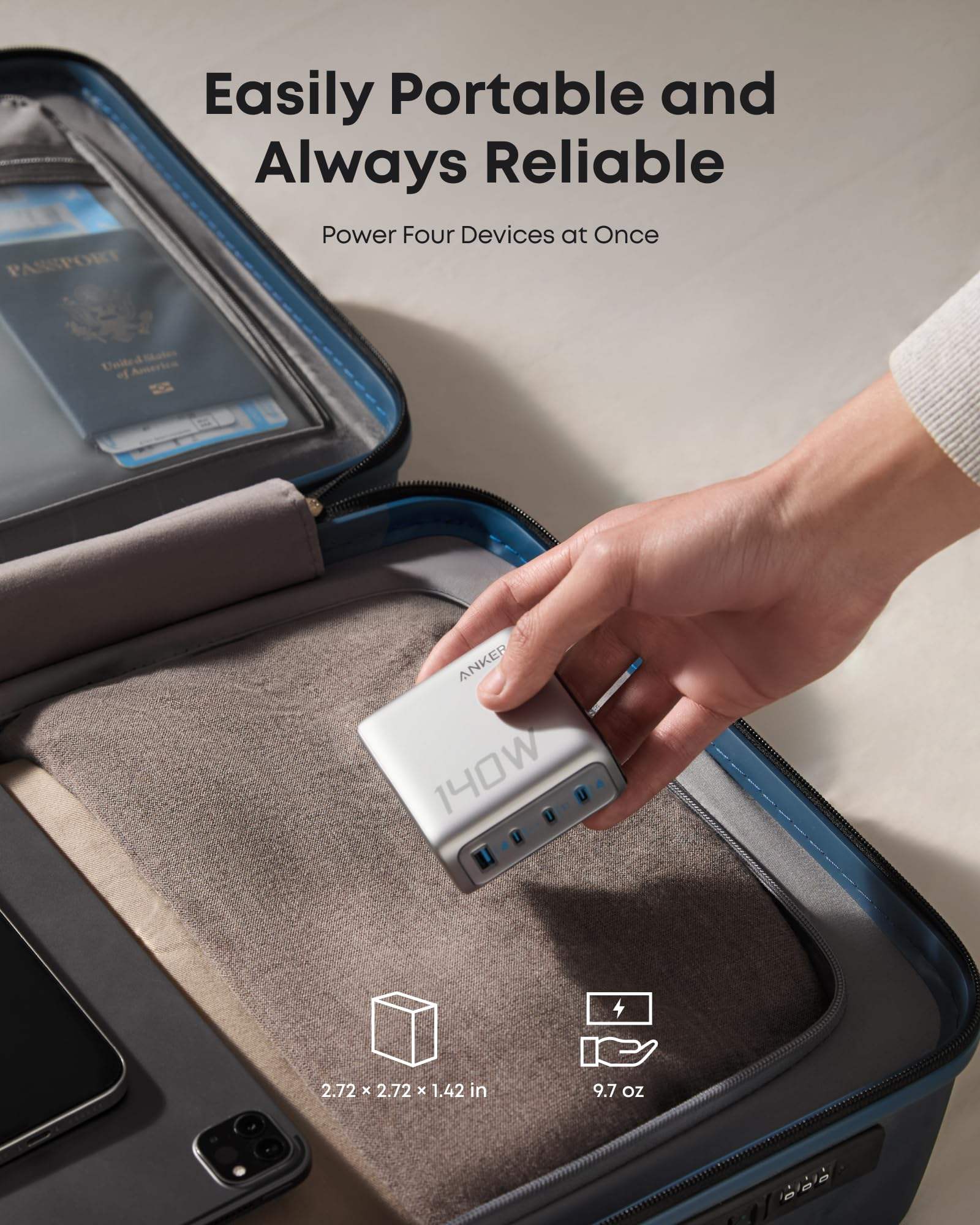 Anker Charger (140W, 4-Port, PD 3.1) with USB-C Cable - Anker - Flyclothing LLC