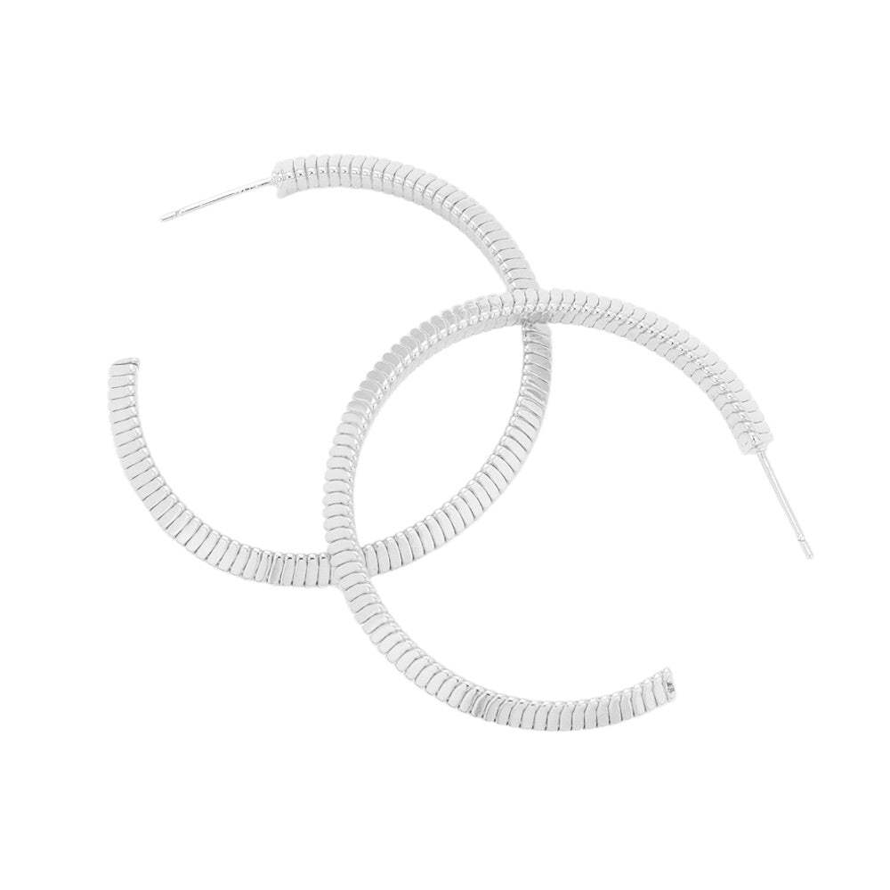 Textured Brass Metal Hoop Earrings (1.6Inch) - Madeline Love - Flyclothing LLC