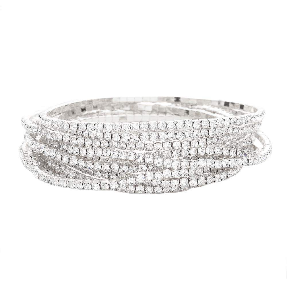 12Pcs Stackable Rhinestone Stretch Evening Bracelets - Madeline Love - Flyclothing LLC