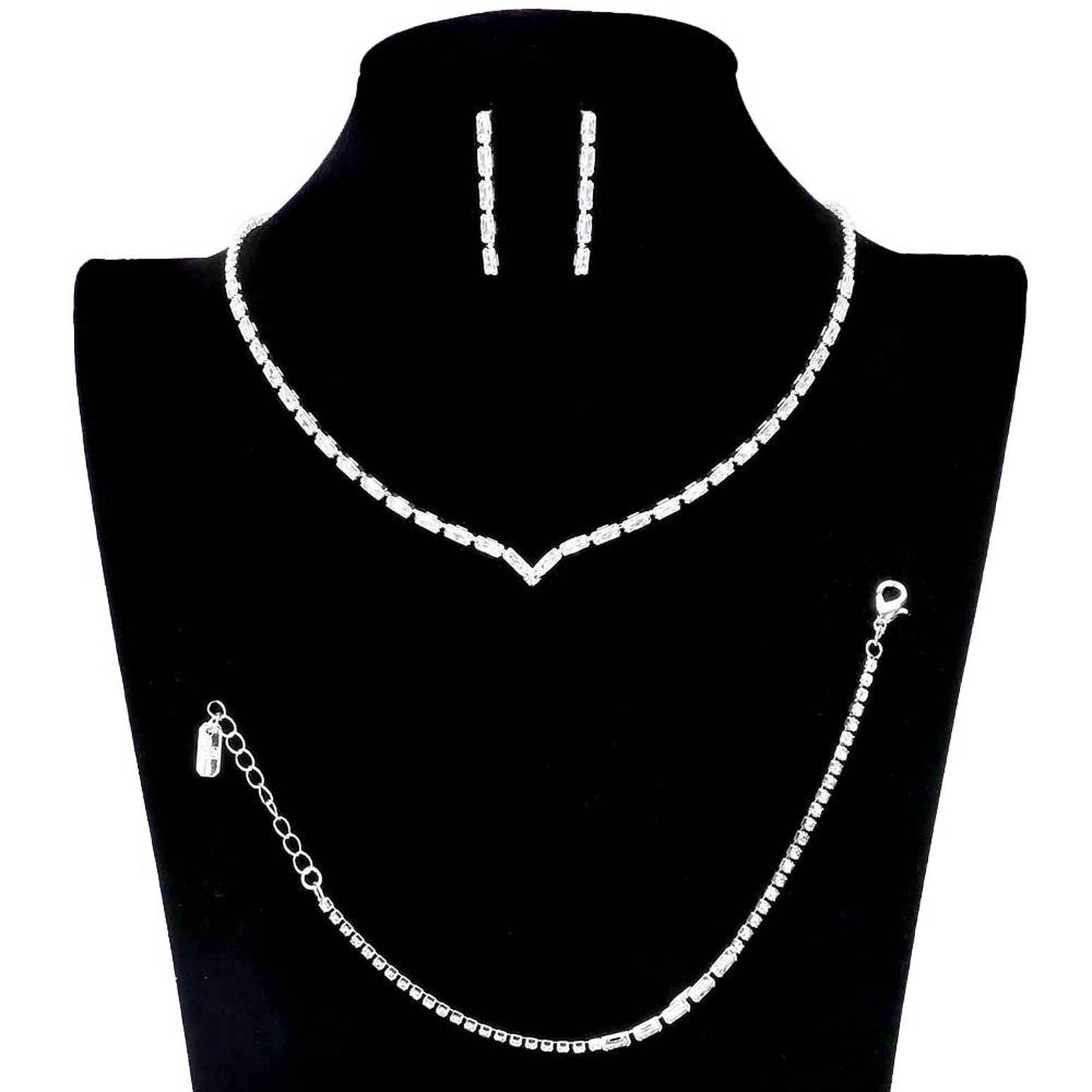 3PCS Chevron Accented Rectangle Stone Necklace Jewelry Set - Madeline Love - Flyclothing LLC