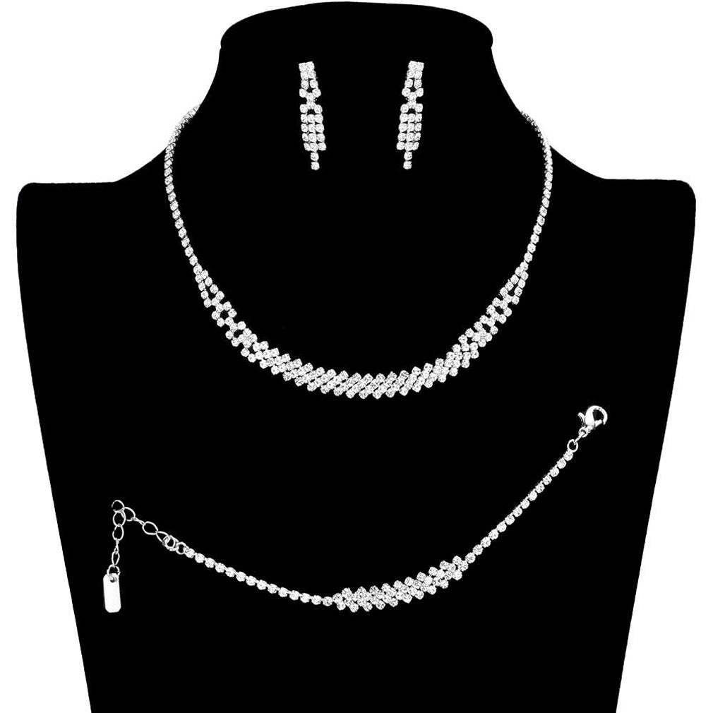 3PCS Rhinestone Crystal Pave Necklace Jewelry Set - Madeline Love - Flyclothing LLC