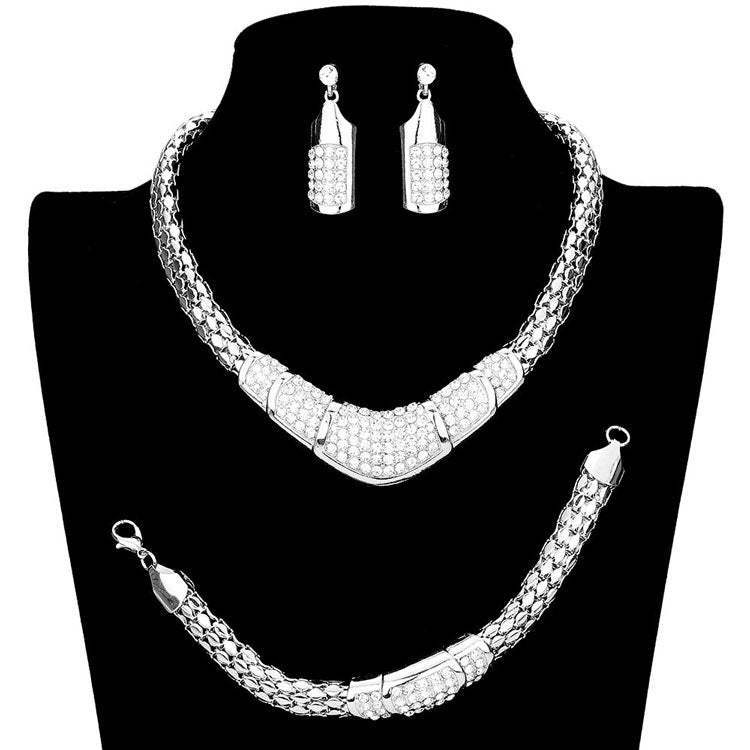 3PCS Rhinestone Pave Metal Chain Necklace Set - Madeline Love - Flyclothing LLC