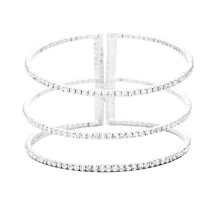 3Row Split Layer Round Crystal Detail Cuff Evening Bracelet - Madeline Love - Flyclothing LLC