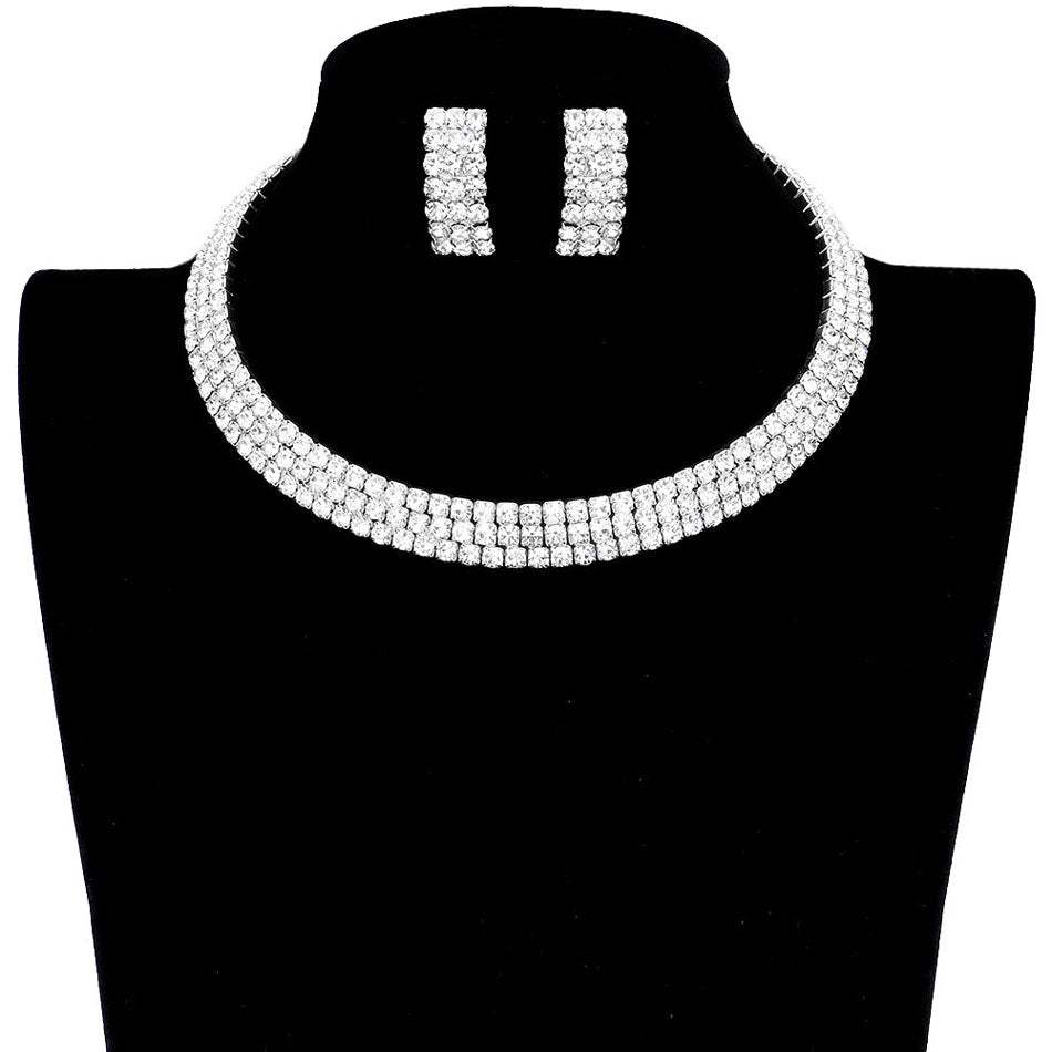 3 Rows Rhinestone Open Choker Necklace - Madeline Love - Flyclothing LLC