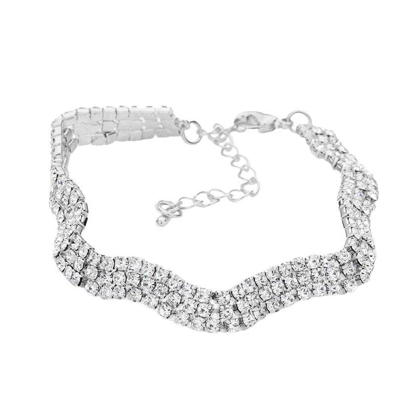 3Rows Rhinestone Wavy Evening Bracelet - Madeline Love - Flyclothing LLC