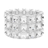 3Rows Square Stone Stretch Evening Bracelet - Madeline Love - Flyclothing LLC