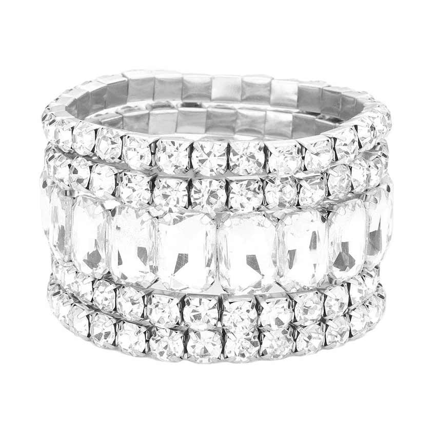 5Pcs Rectangle Round Stone Stretch Multi Layered Bracelets - Madeline Love - Flyclothing LLC