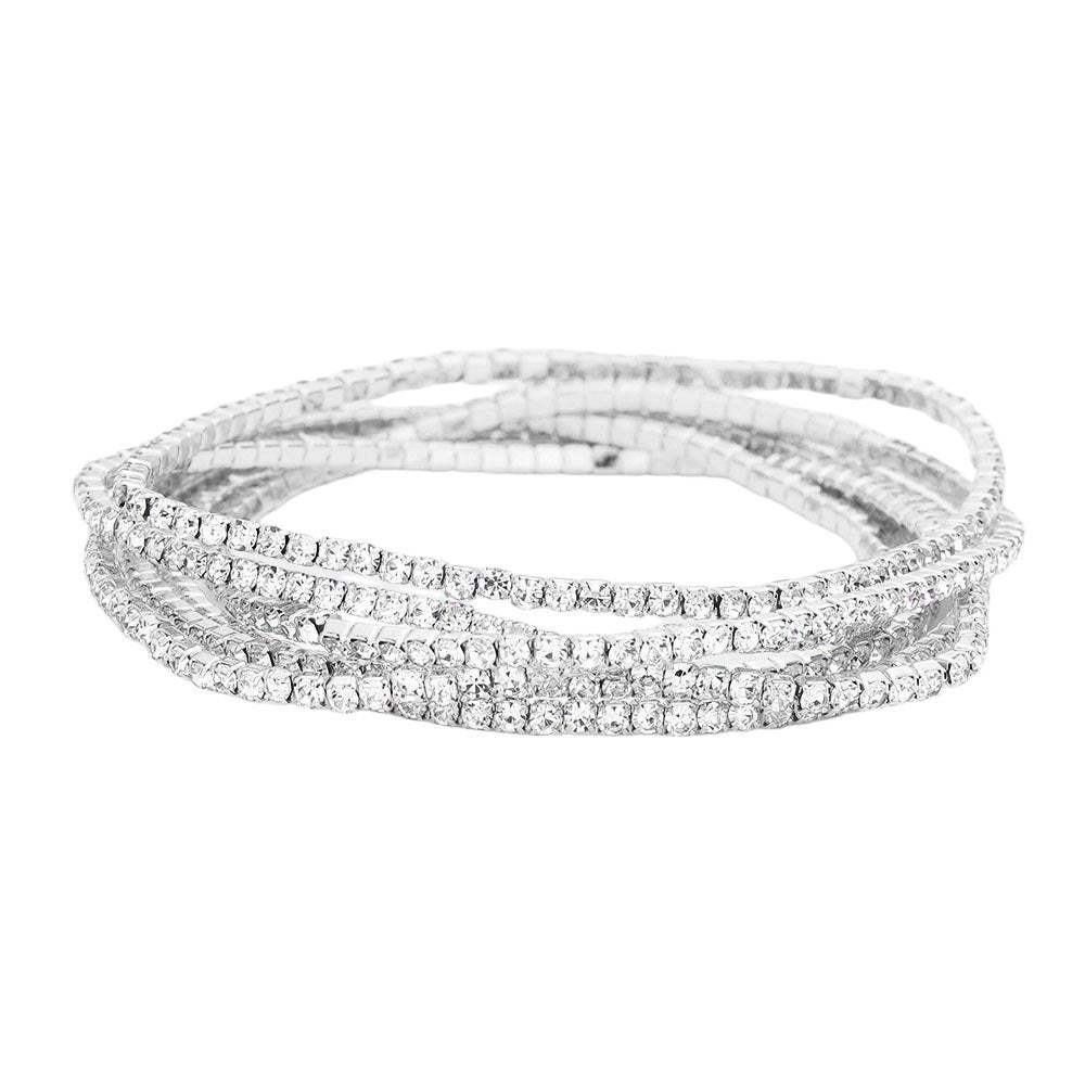 6PCS Rhinestone Multi Layered Stretch Evening Bracelets - Madeline Love - Flyclothing LLC
