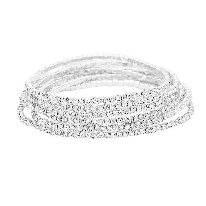 6PCS - Rhinestone Multi Layered Stretch Evening Bracelets - Madeline Love - Flyclothing LLC