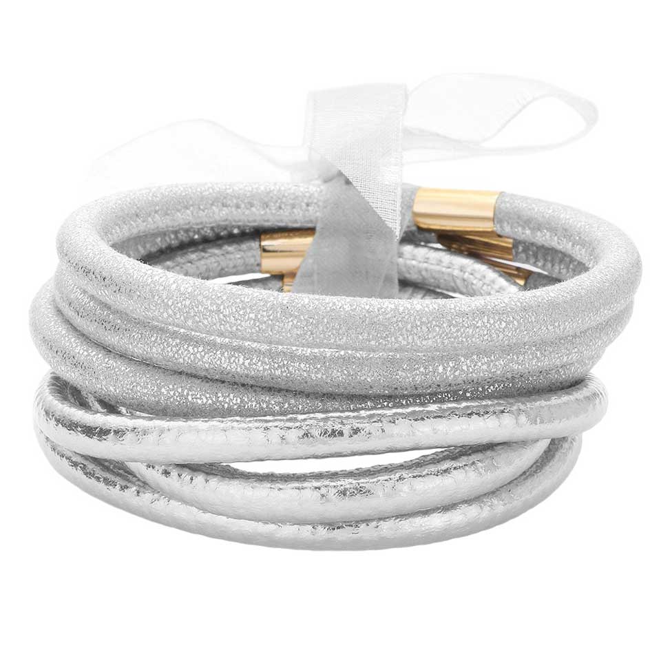 6pcs Faux Leather Tube Bangle Bracelets - Madeline Love - Flyclothing LLC